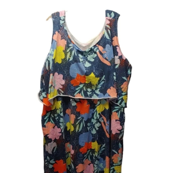 Woman Within Floral Blue Tank Overlay Maxi Dress Pockets Spring Plus Sz 26/28W - Picture 6 of 6